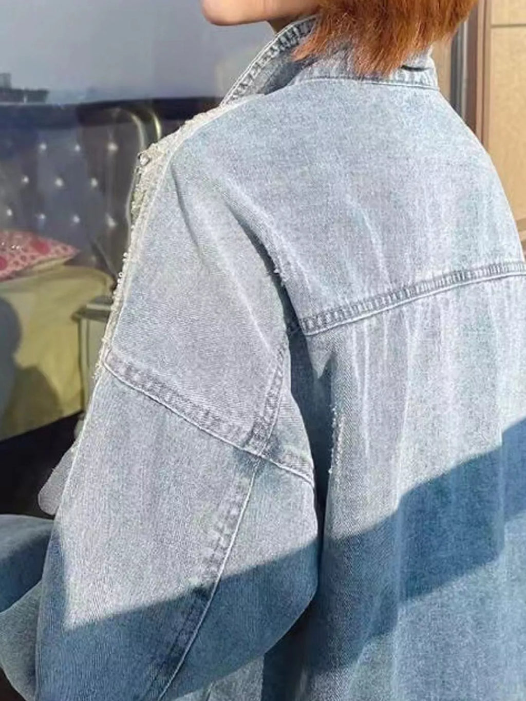 Embellished Rhinestone Snowflake Denim Jacket