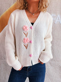 Flower V-Neck Button Up Cardigan