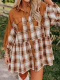 Plaid Button Front Long Sleeve Mini Dress