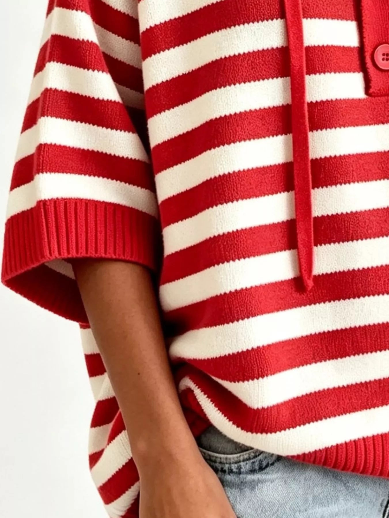 Striped Hooded Sweater with Button Detail