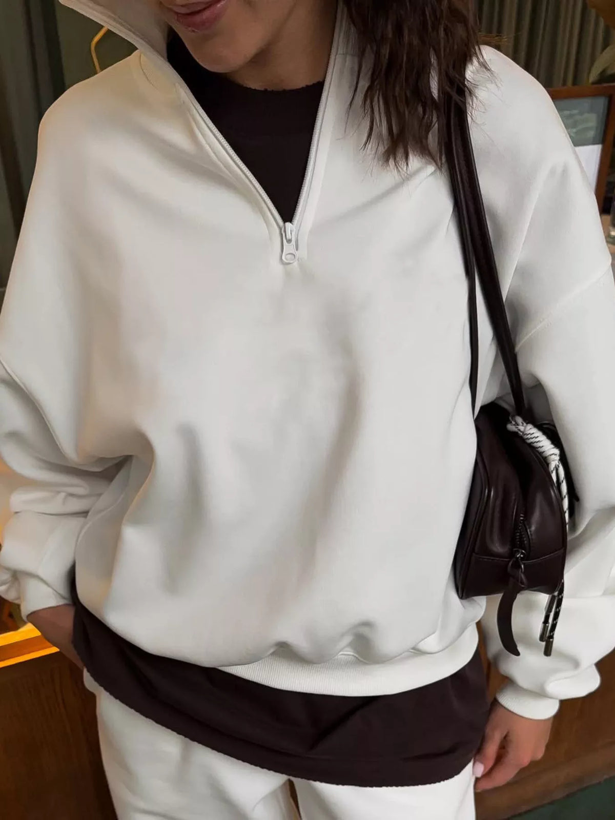 Quarter-Zip Top and Wide-Leg Sweatpants Set