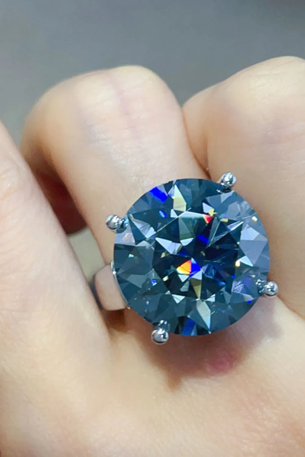 20 Carat Moissanite Sterling Silver Round-Cut Statement Ring
