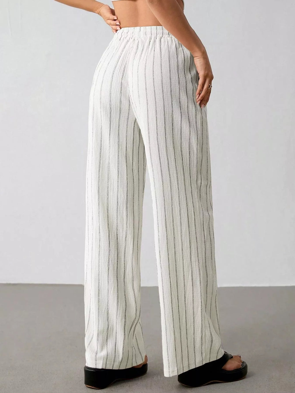 Striped Wide-Leg Drawstring Pants