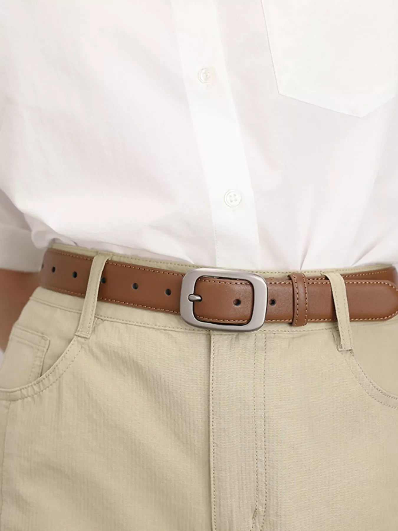 Classic Leather Belt with Silver Buckle
