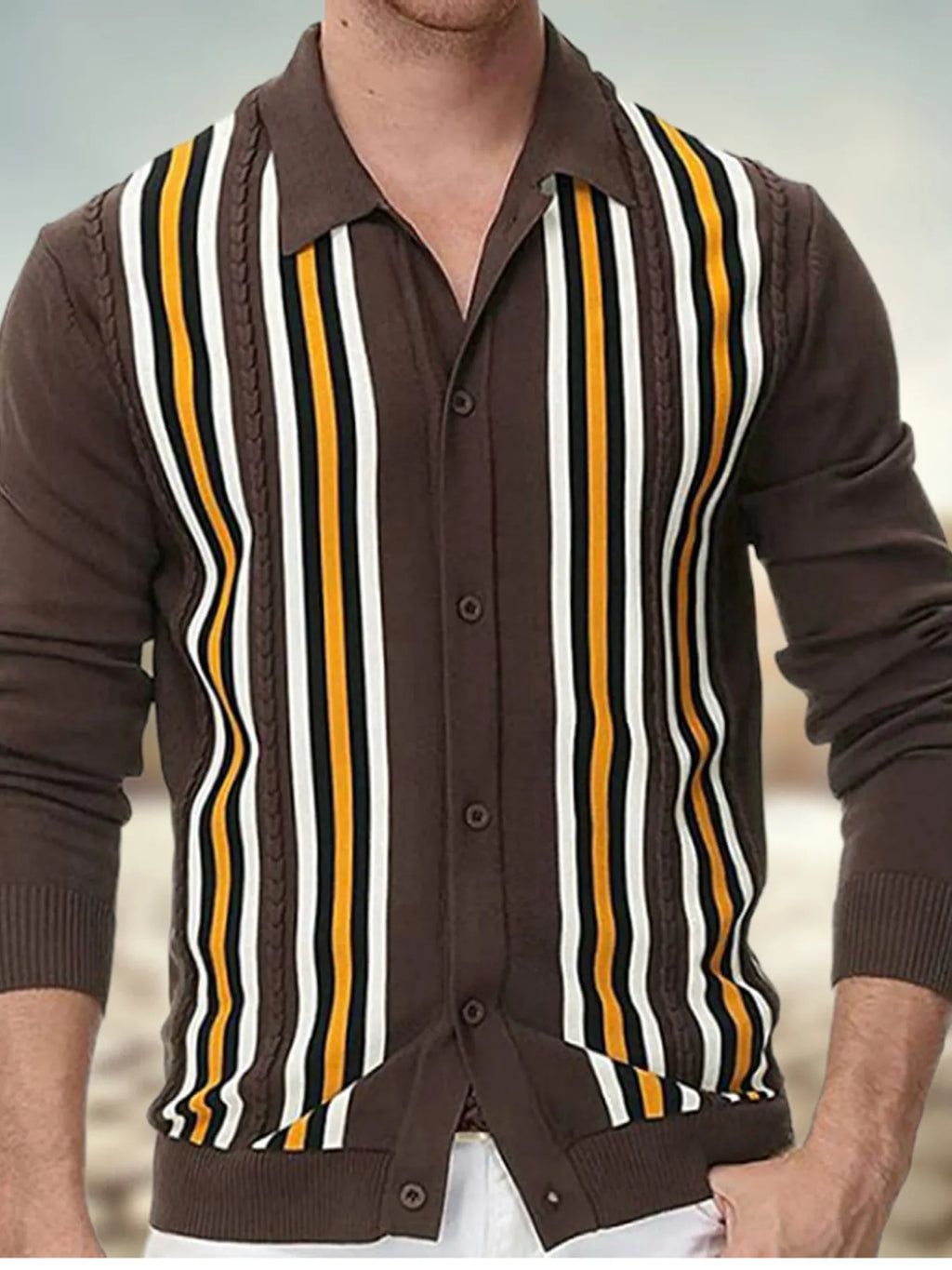 Men's Plus Size Striped Button Up Cardigan