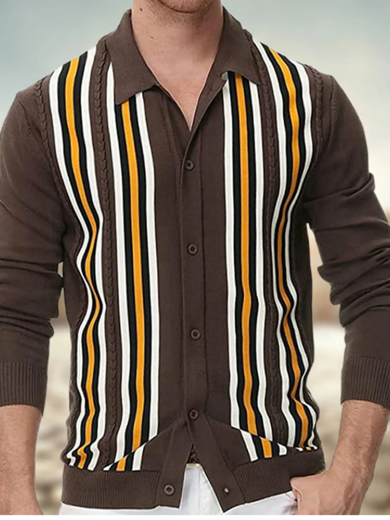 Men's Plus Size Striped Button Up Cardigan