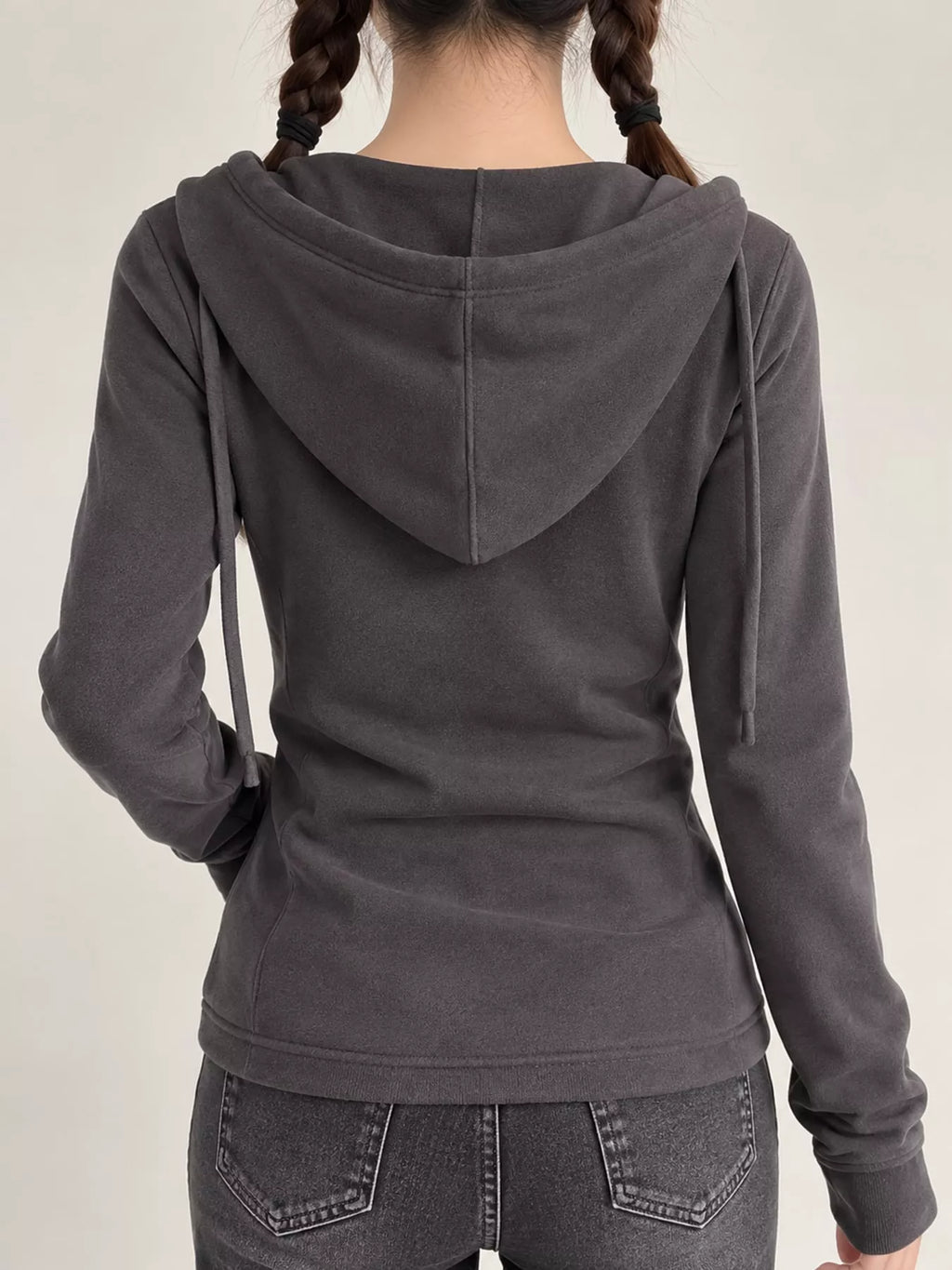 Drawstring Zip-Up Slim Fit Hoodie