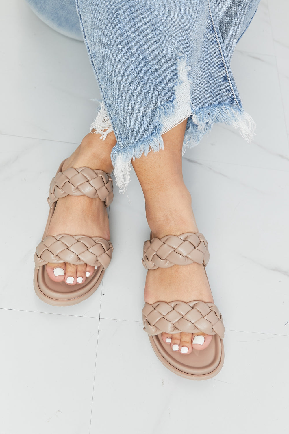 Qupid Braided Open Toe Slippers