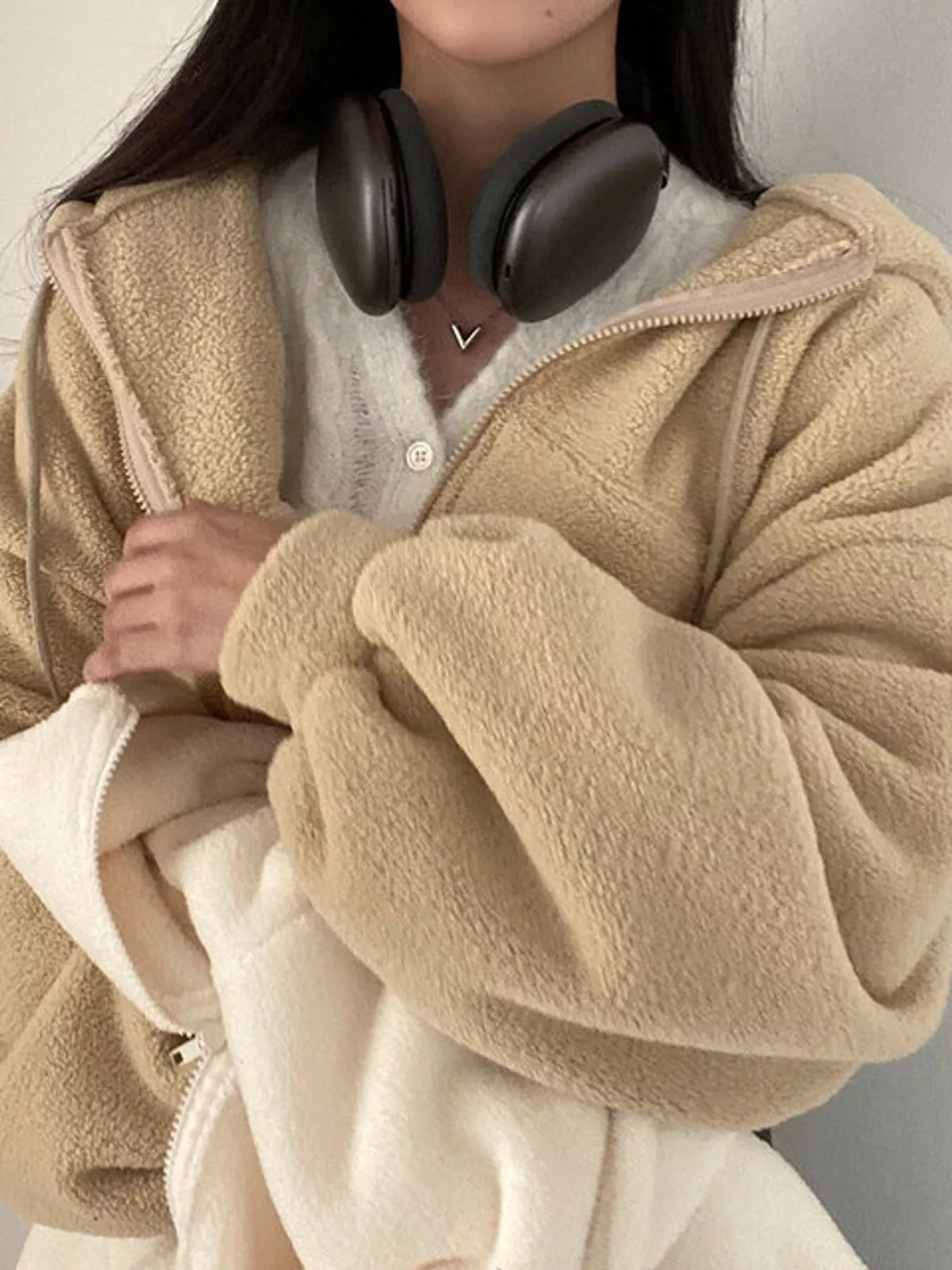 Oversized Sherpa Zip-Up Hoodie