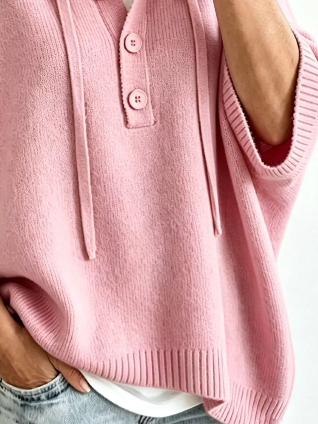 Striped Hooded Sweater with Button Detail