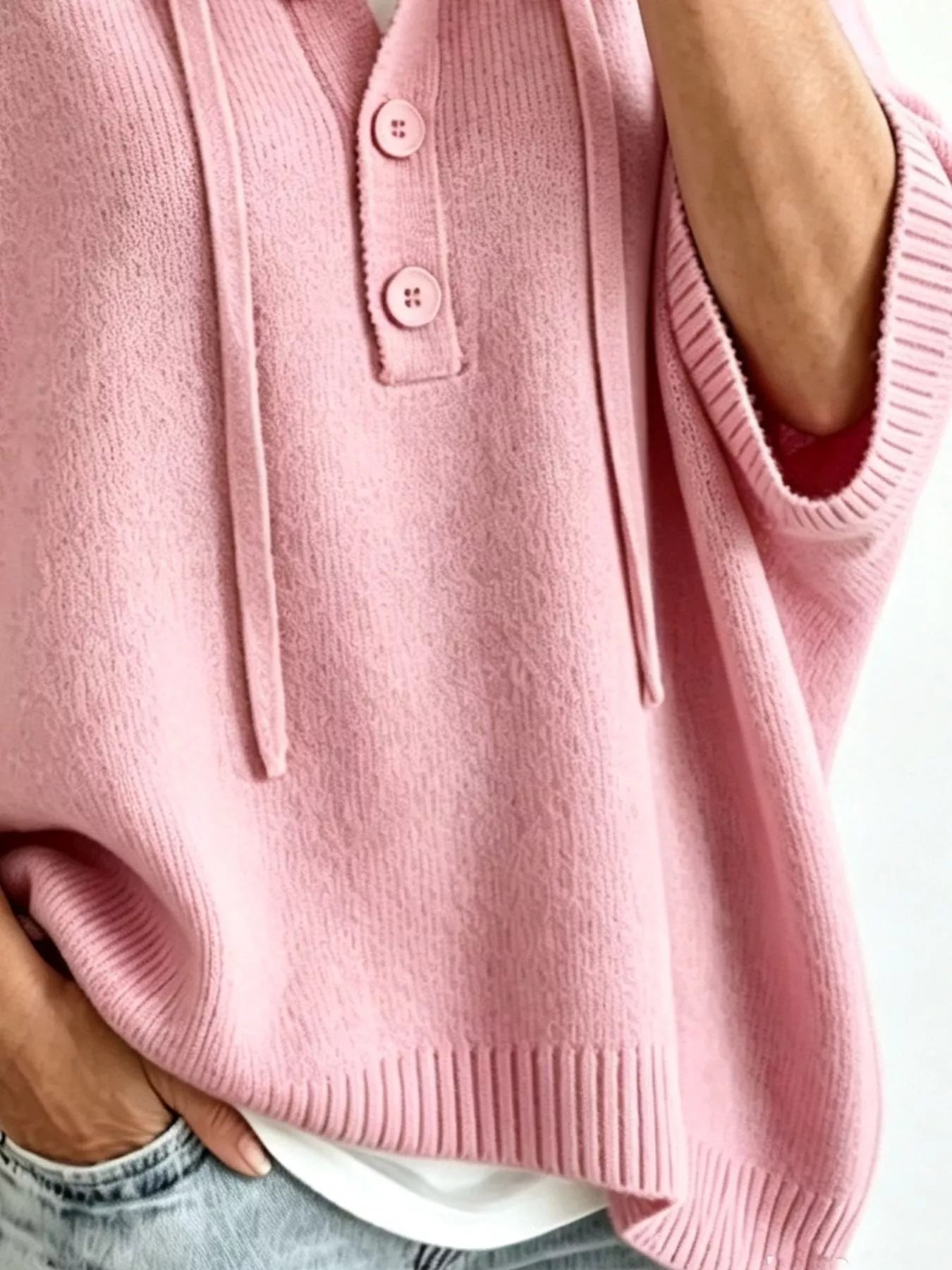 Striped Hooded Sweater with Button Detail