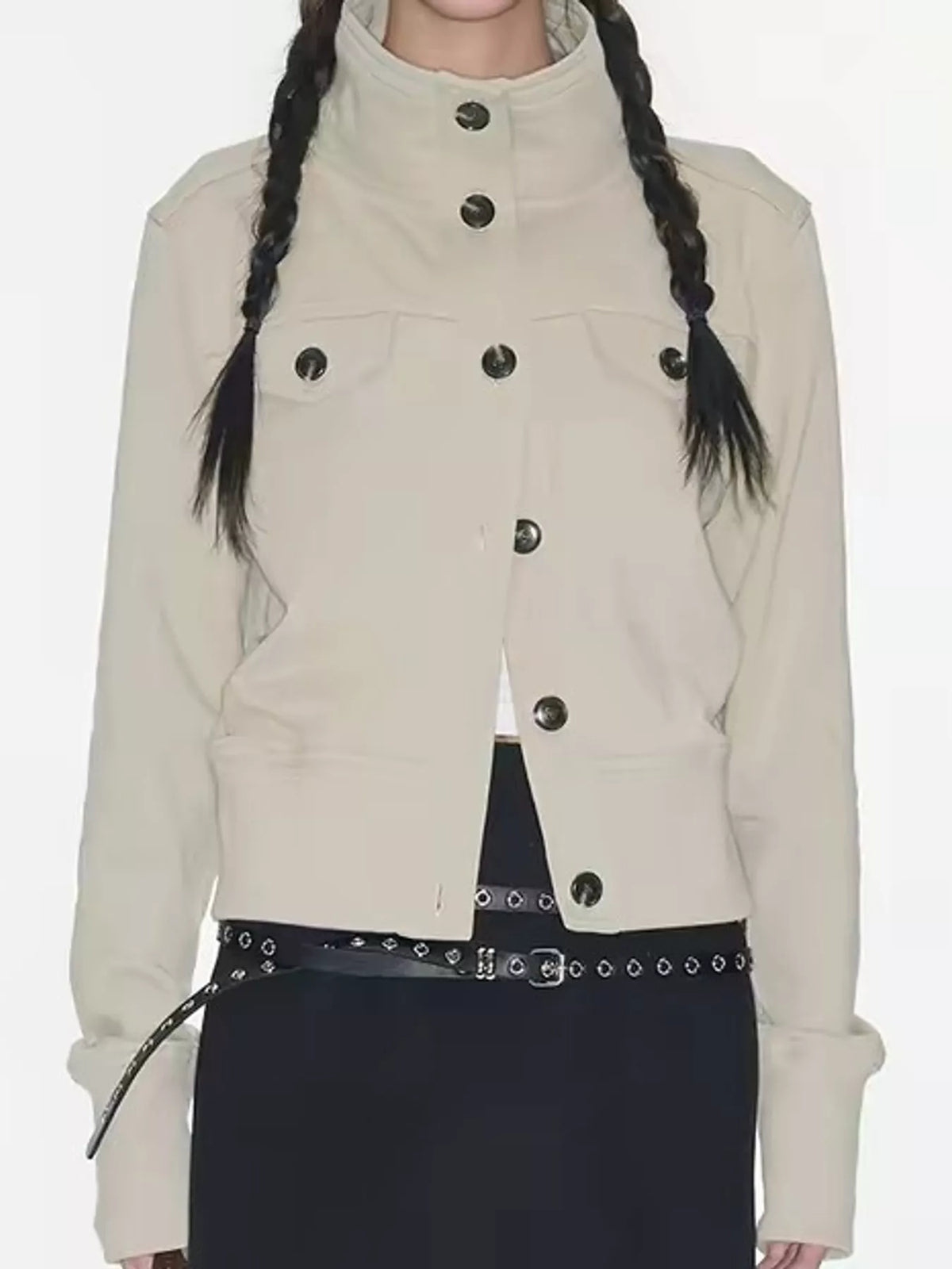 High-Neck Button-Up Jacket