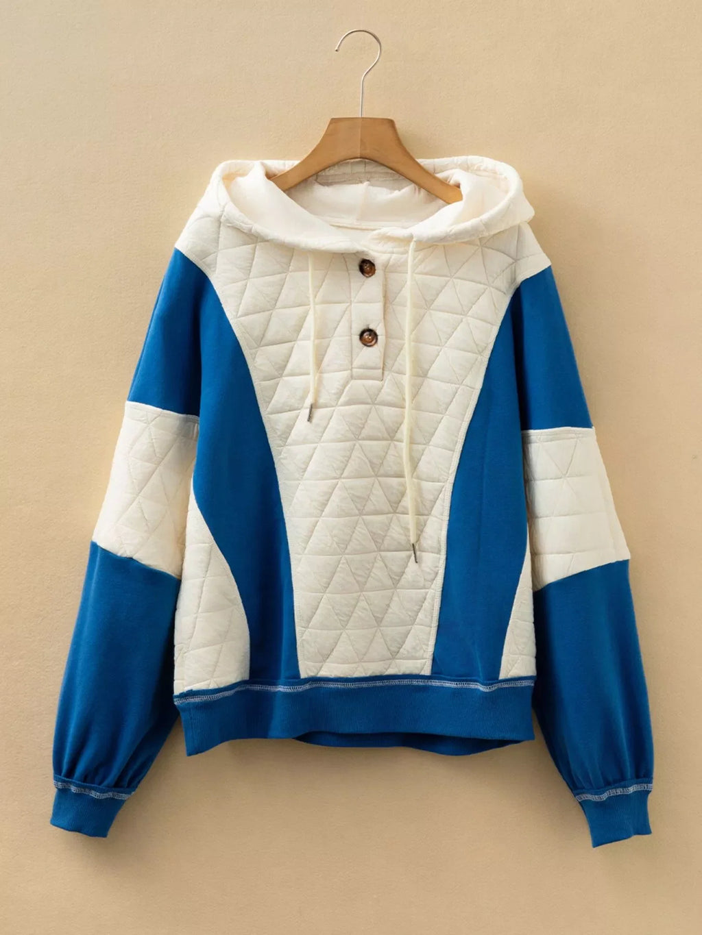 Quilted Fleece Color Block Patchwork Oversize Hoodie