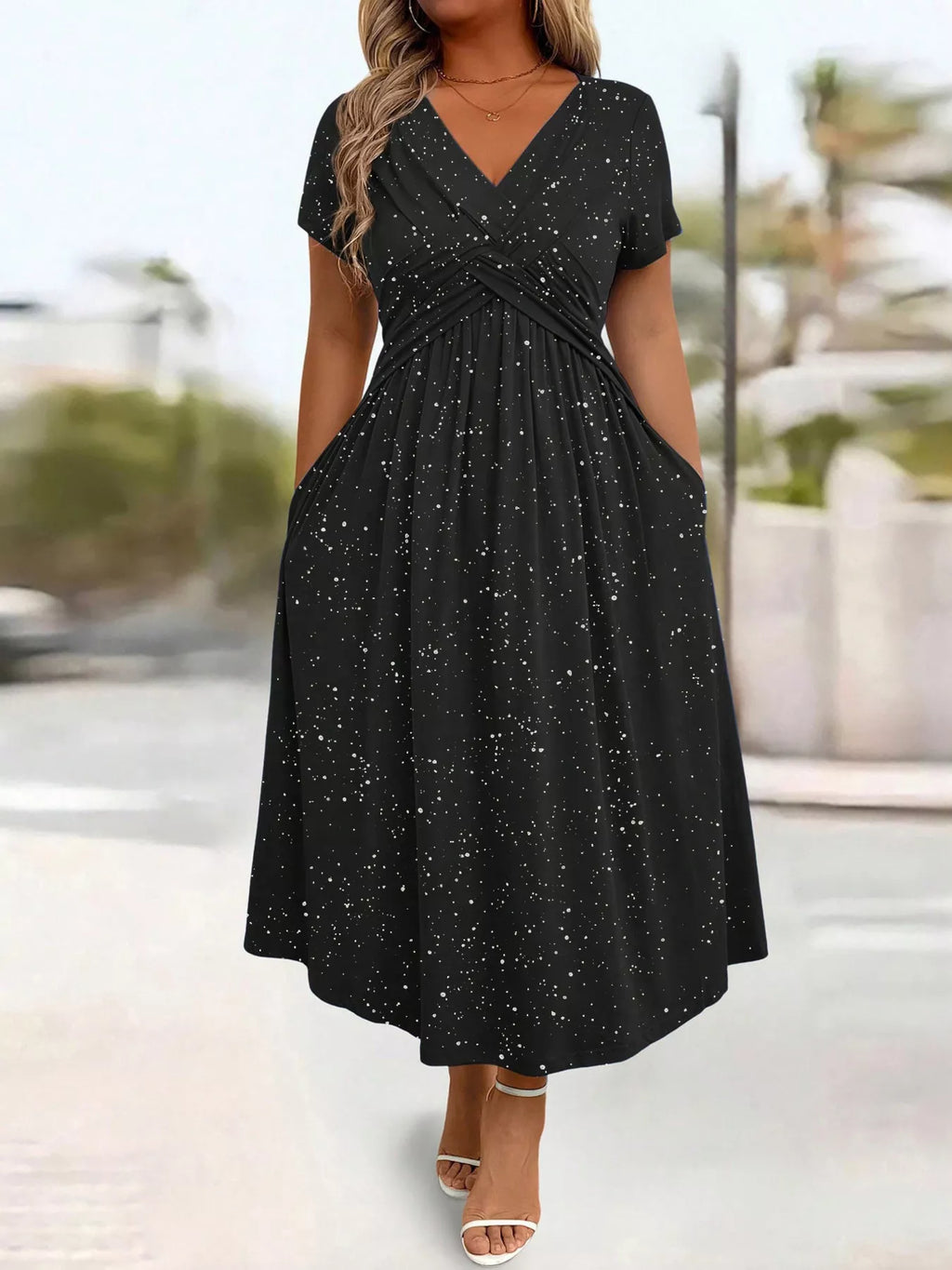 Full Size Glitter Flutter Sleeve Midi Dress Plus Size
