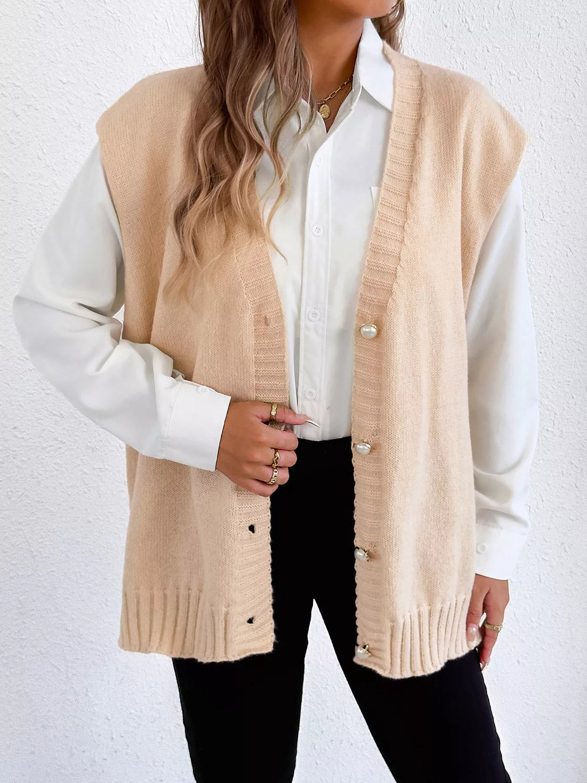 V-Neck Button-Front Knit Sweater Vest