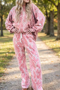 Multicolour Abstract Botanical Print Top and Drawstring Pants Set