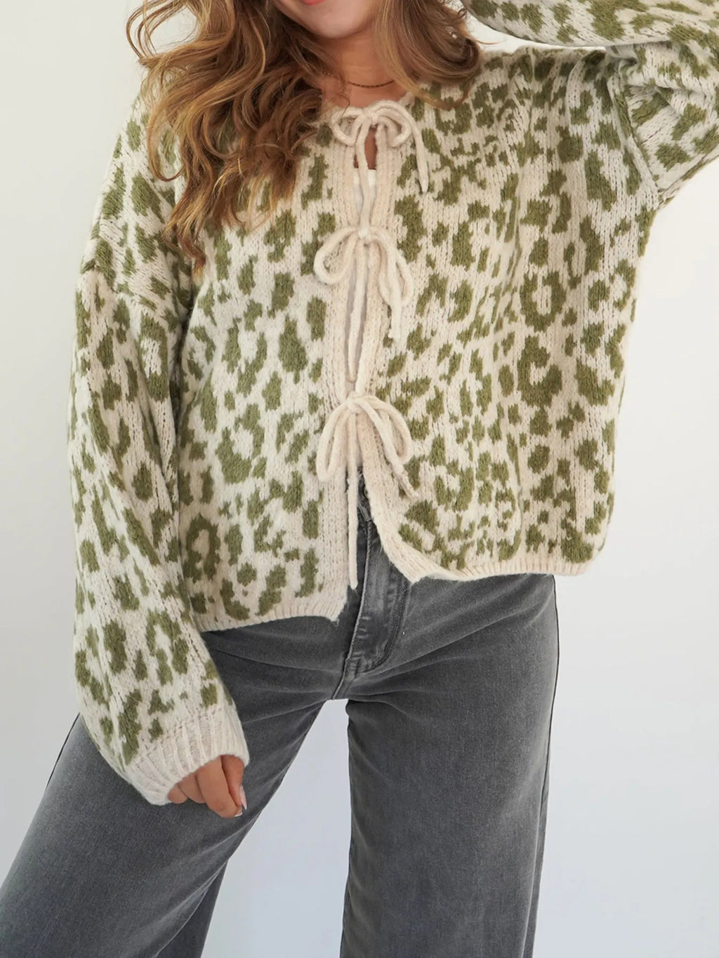 Leopard Tie Front Cardigan