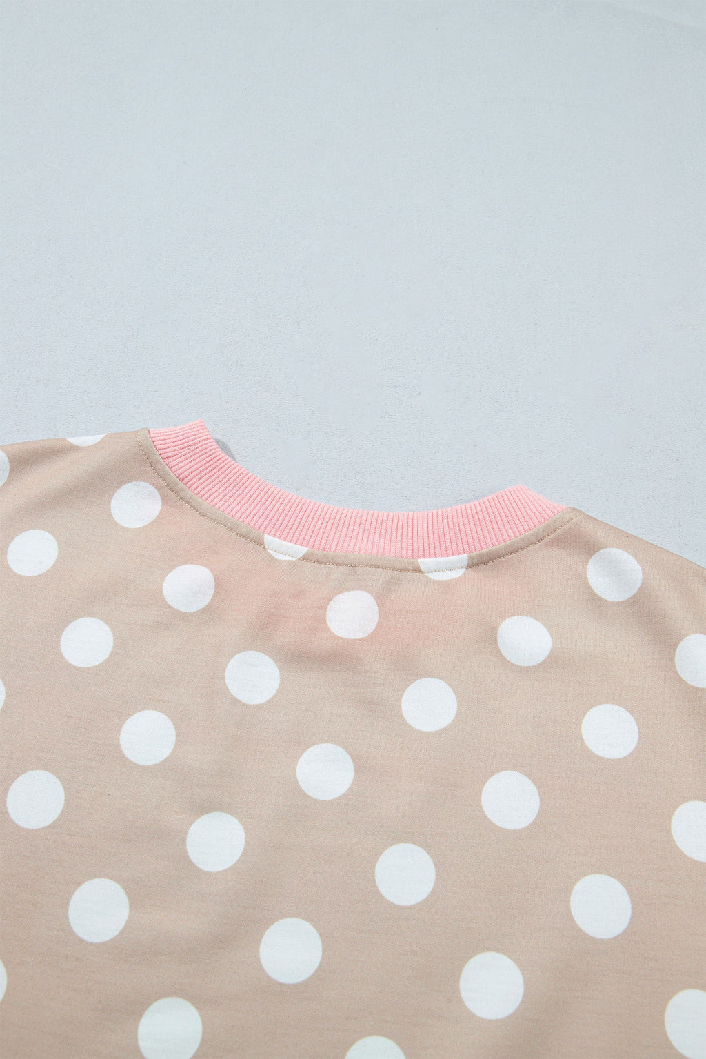 Khaki Polka Dot Contrast Trim Long Sleeve Top Drawstring Shift Pants Set