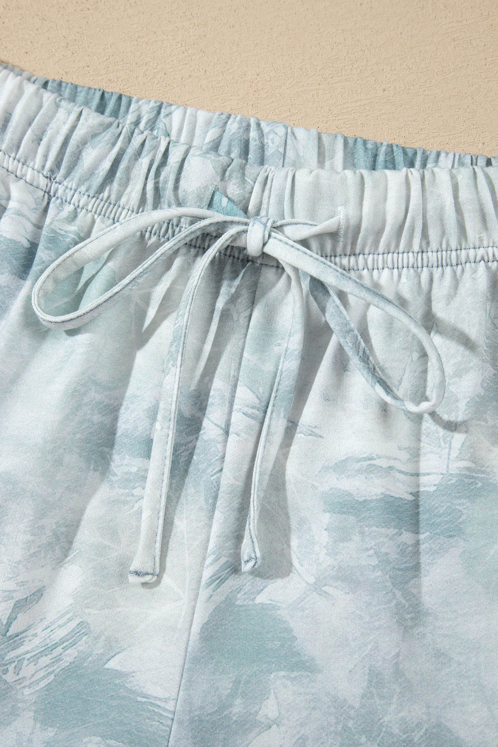 Green Casual Camouflage Short Sleeve Elastic Waist 2pcs Set