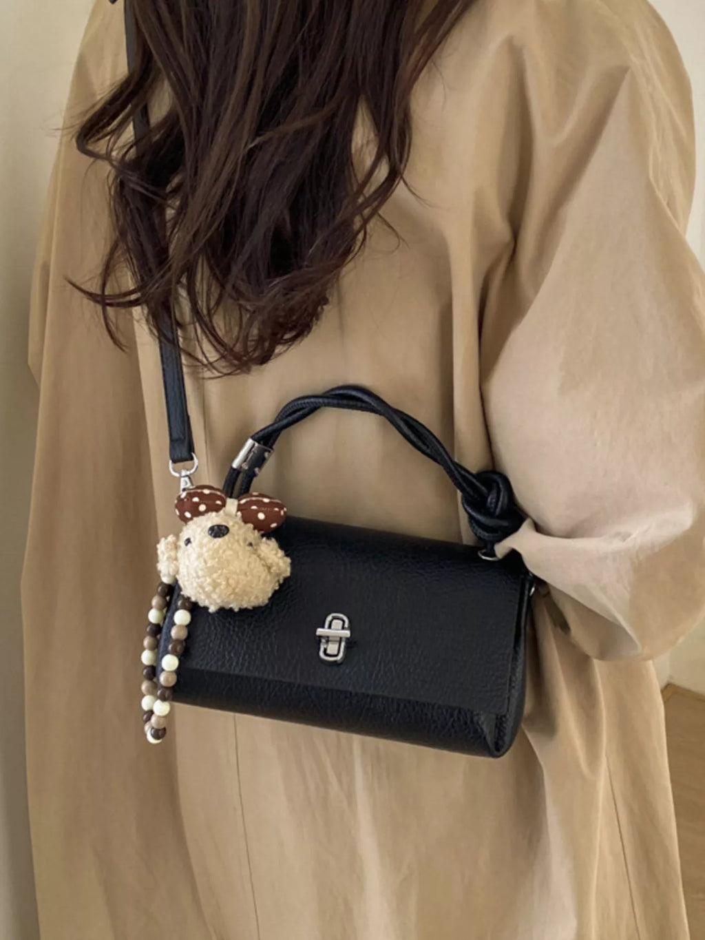 Turn-Lock Leather Crossbody Bag