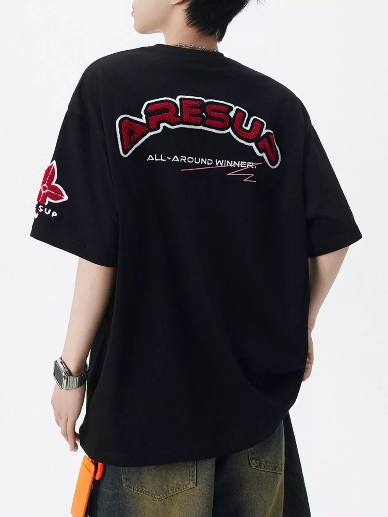 Men's Plus Size Varsity Style Applique Round Neck T-Shirt