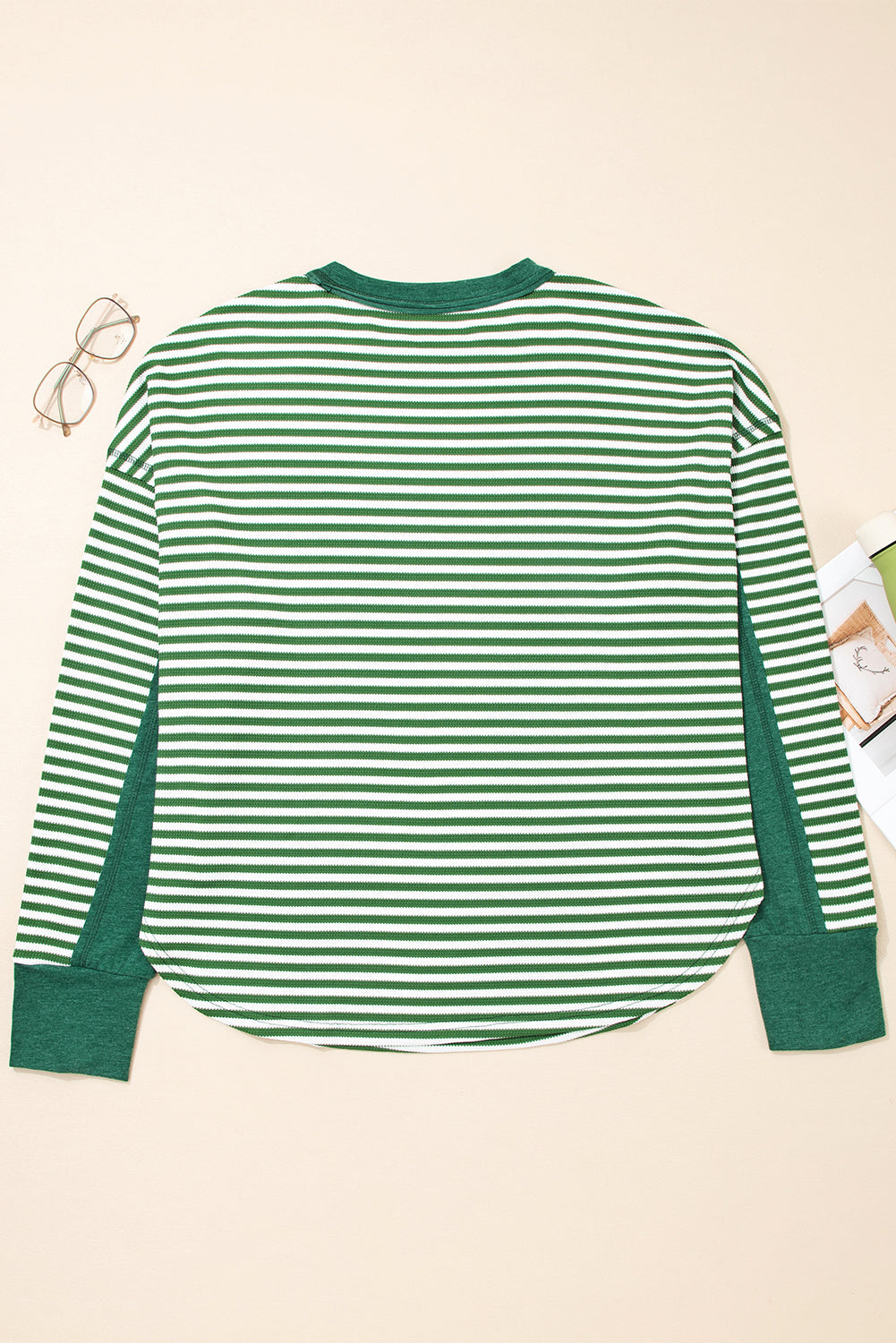 Plus Size Stripe Thermal Reverse Seam Patchwork Top