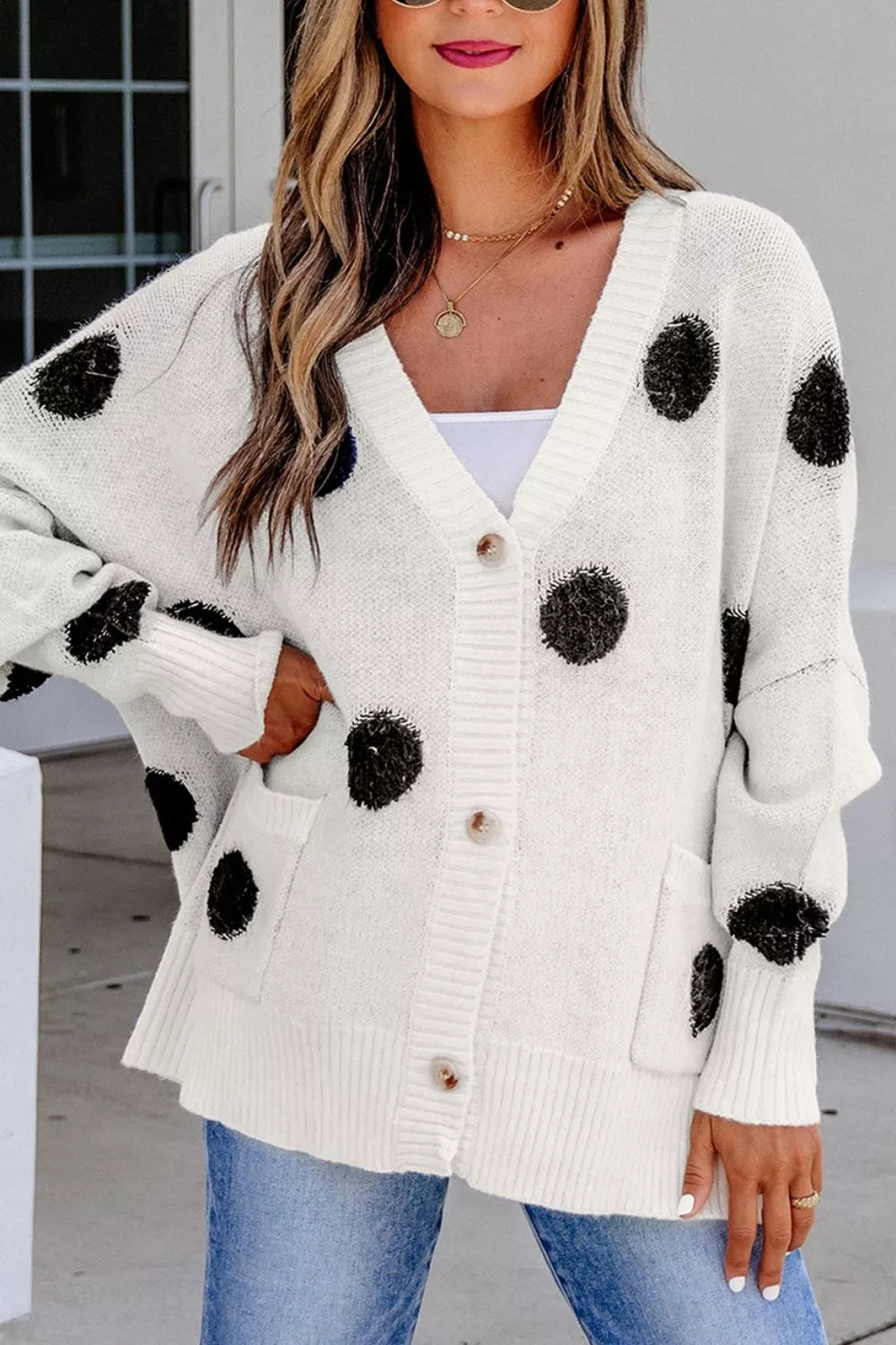 Polka Dot Button Up Cardigan