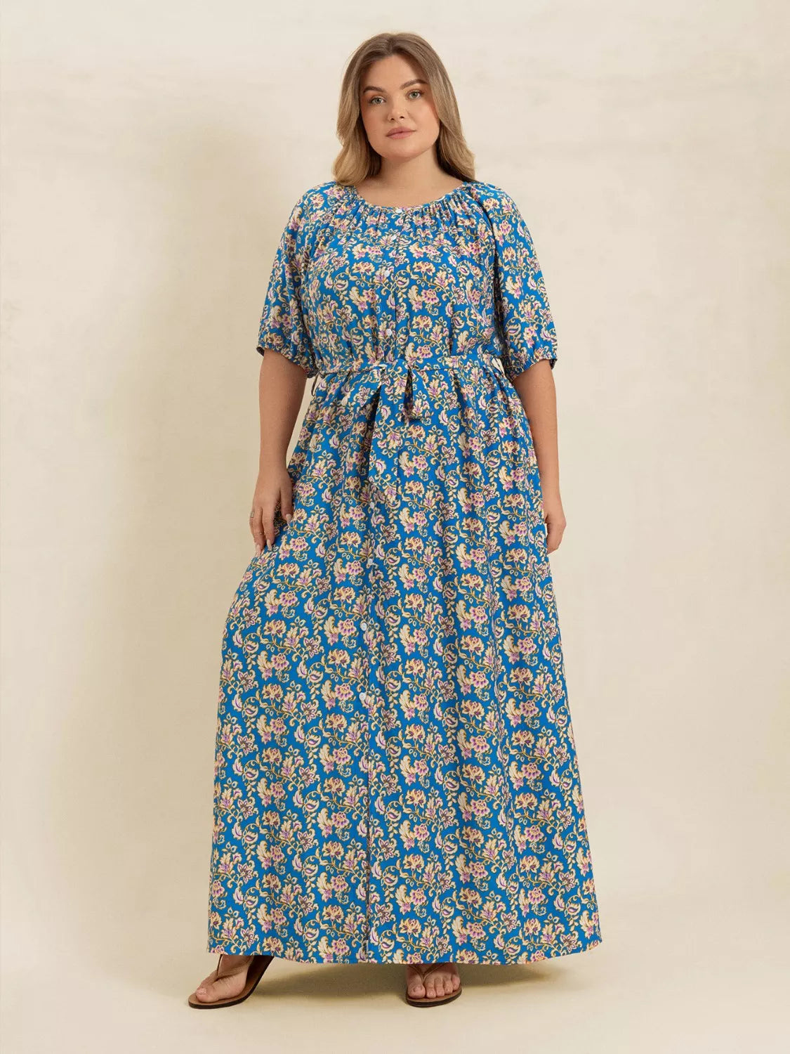 Floral Print Maxi Dress with Side Slit