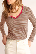 Stripe V Neck Stretchy Long Sleeve Top