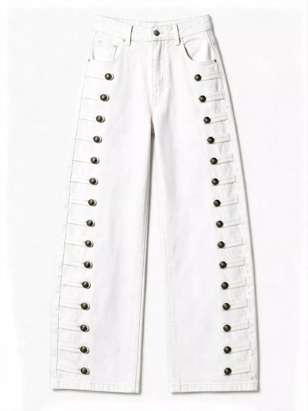 Decorative Button Wide Leg Jeans