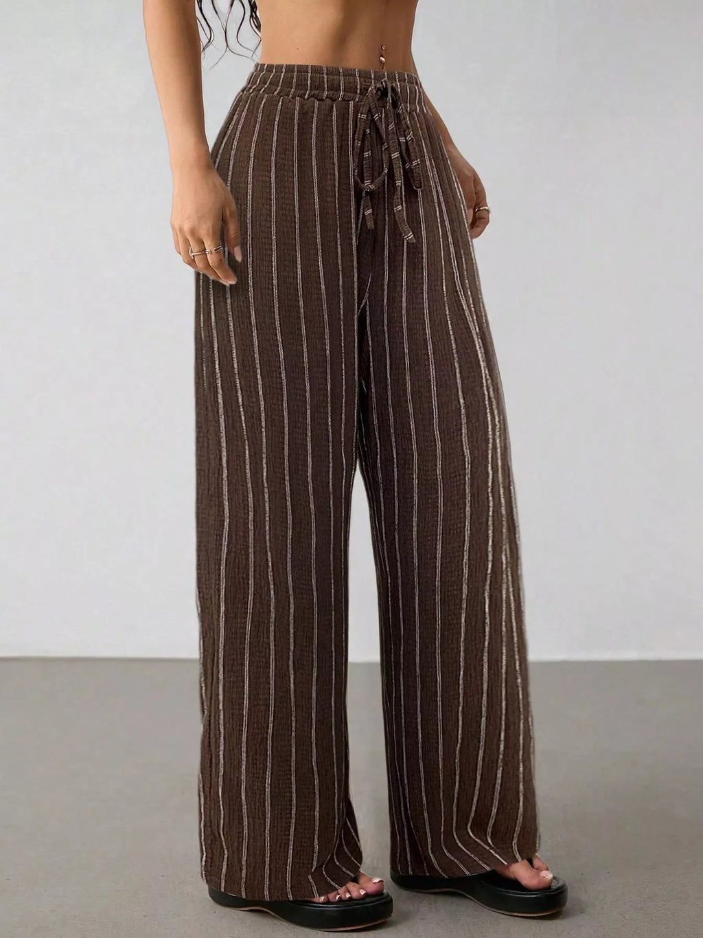 Striped Wide-Leg Drawstring Pants