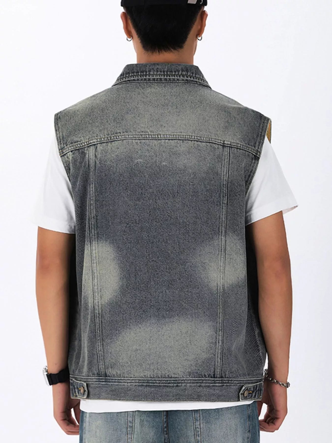 Men's Plus Size Vintage Washed Sleeveless Denim Vest