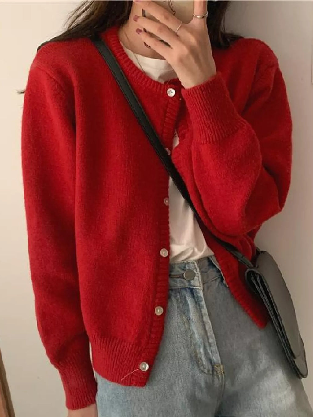 Crew Neck Button-Down Knit Cardigan