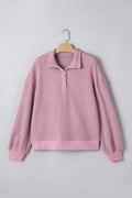 Solid Textured Knit Snap Button Collar Top