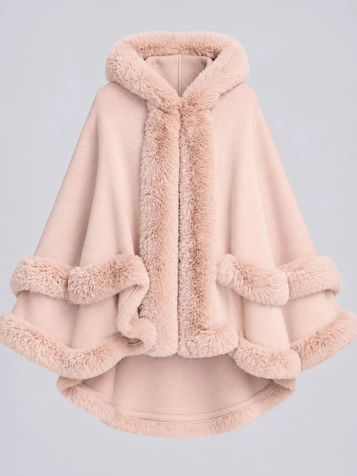 Faux Fur Trimmed Hooded Cape