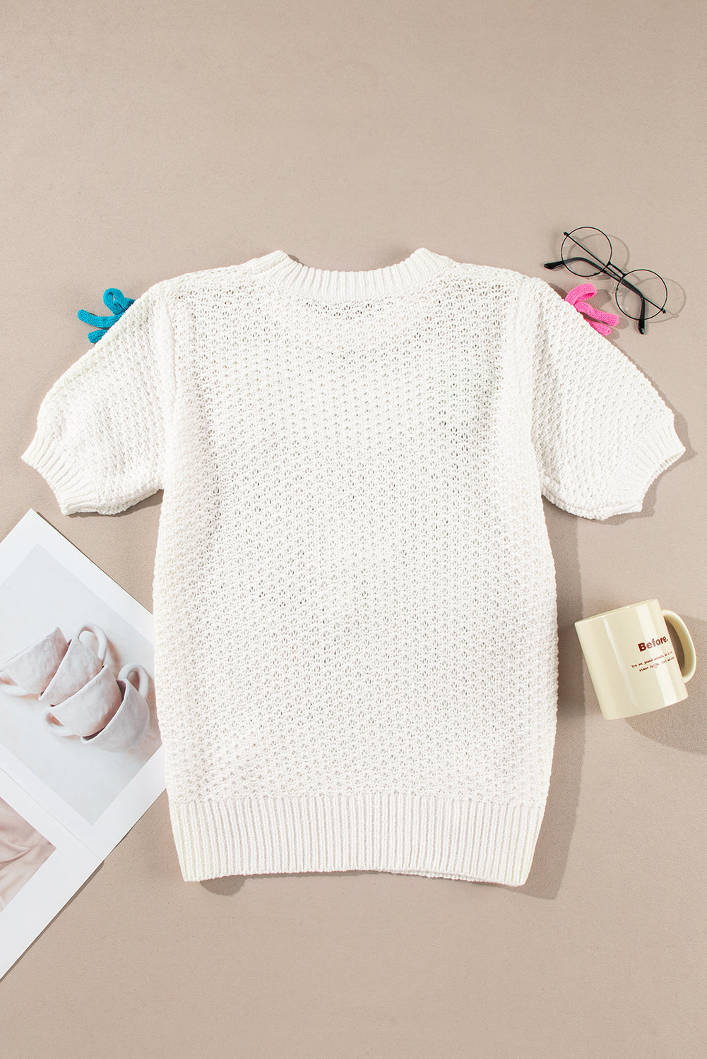 Bow Tie Crewneck Short Sleeve Sweater