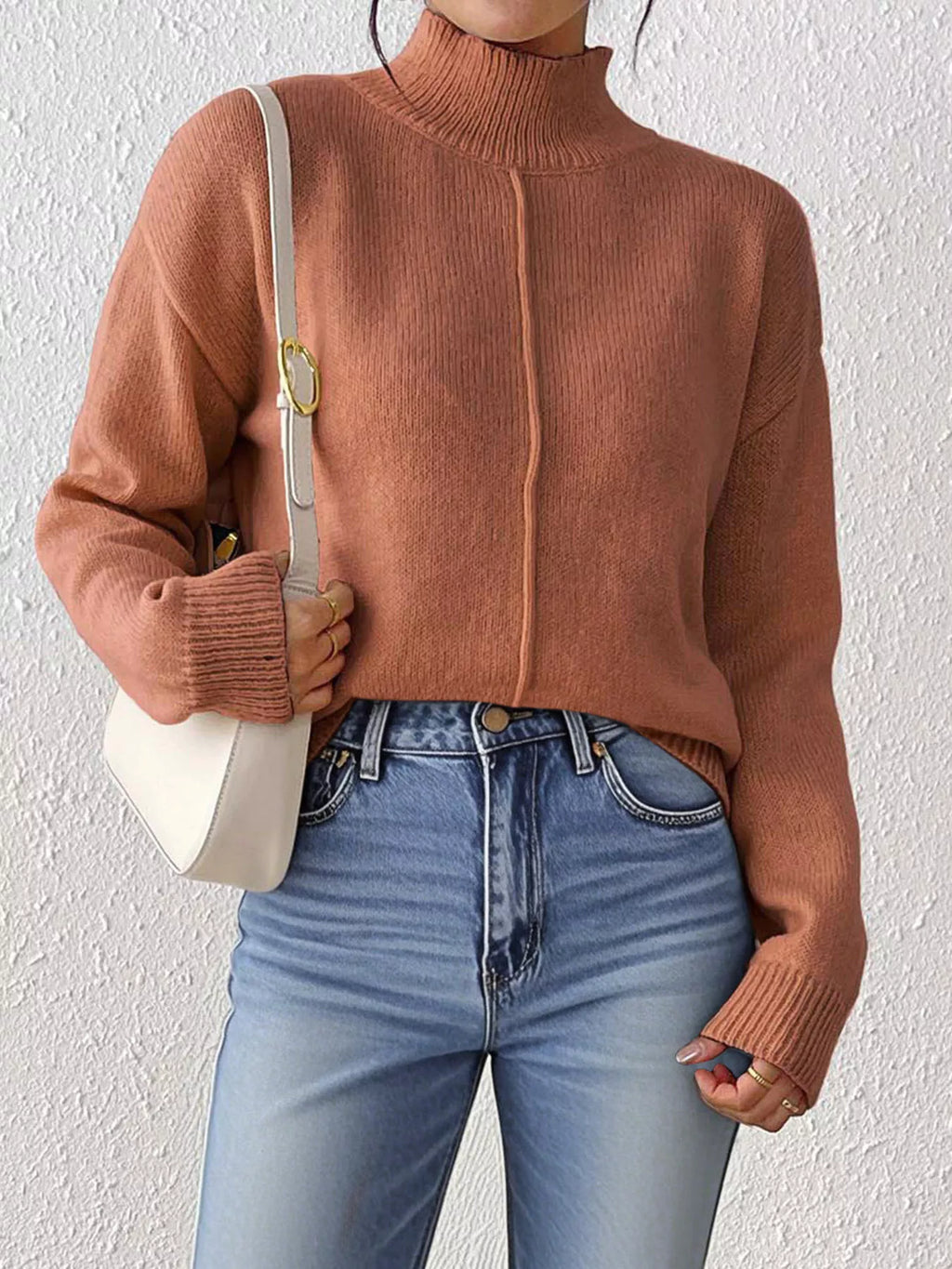 Center Seam Detail Turtleneck Sweater