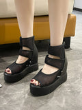 Mesh Cutout Platform Sandal