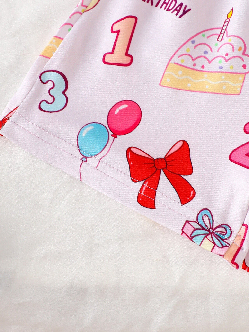 Children's Birthday Cake Print Shirt and Shorts Pajama Set