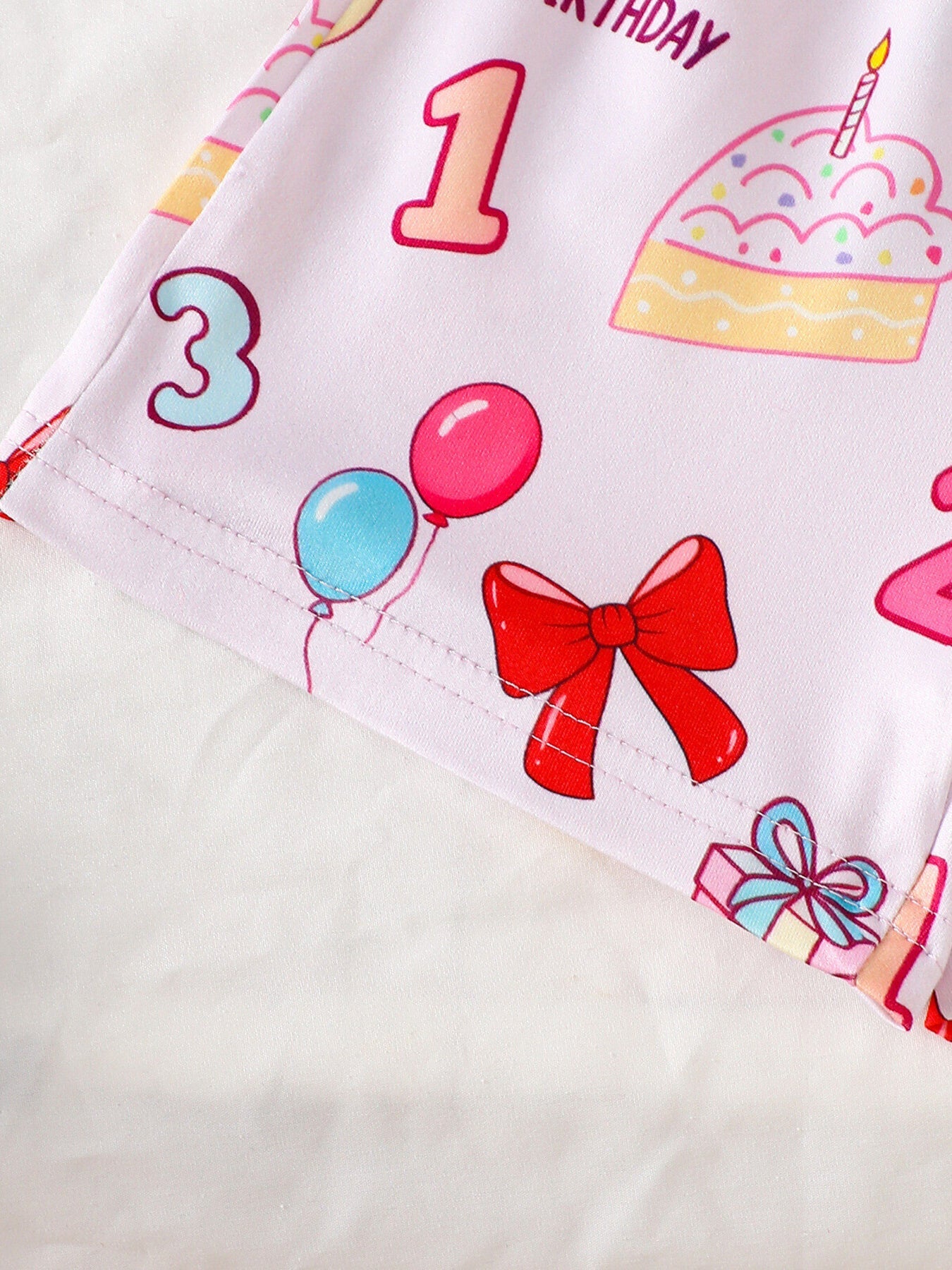 Children's Birthday Cake Print Shirt and Shorts Pajama Set