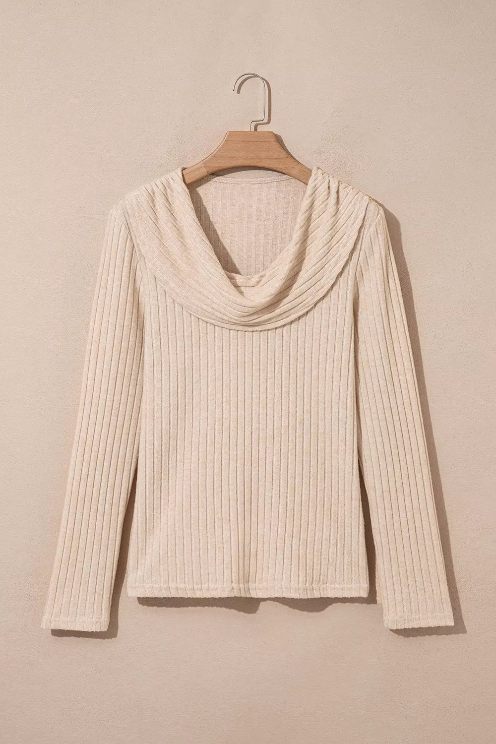 Ribbed Cowl Neck Long Sleeve Top