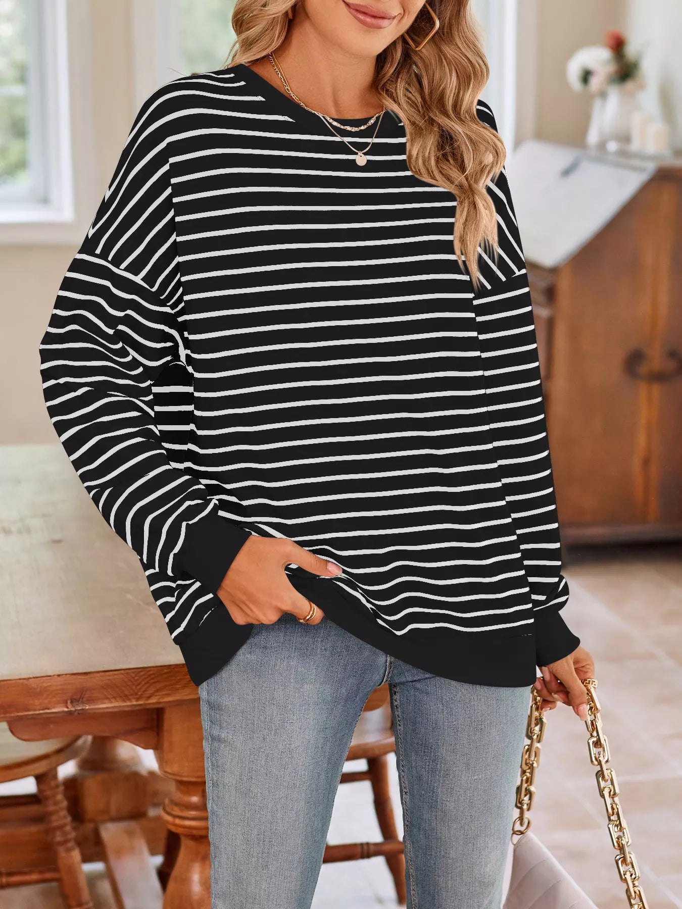 Oversized Striped Crewneck Sweatshirt