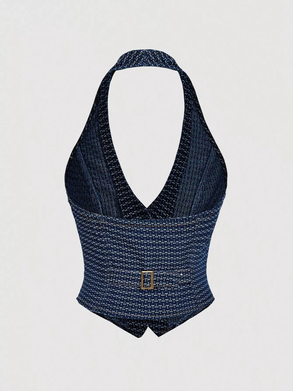 Halter Neck Denim Vest and Wide-Leg Jeans Set