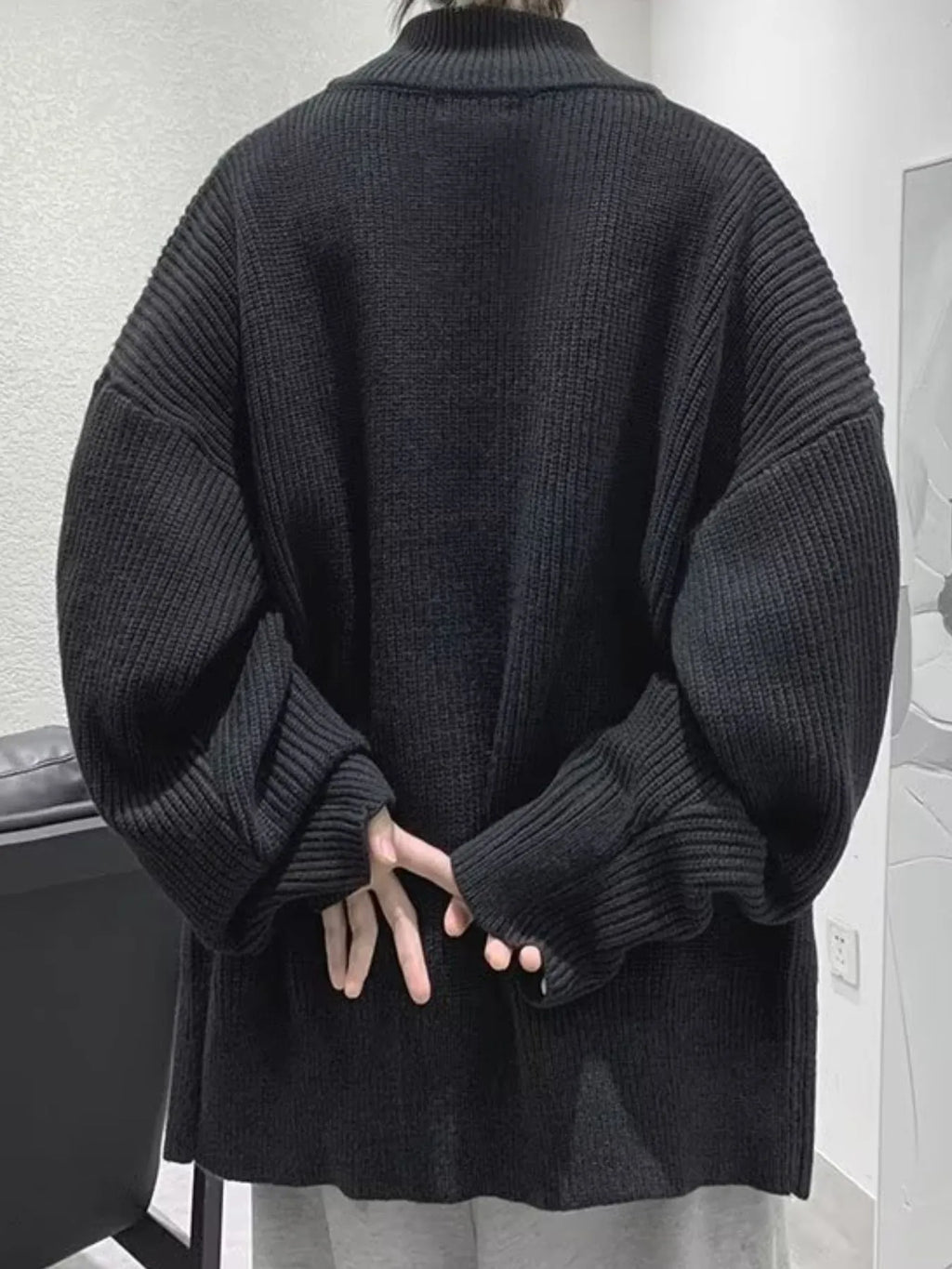 Men's Oversized Ribbed Zip-Up Sweater Cardigan