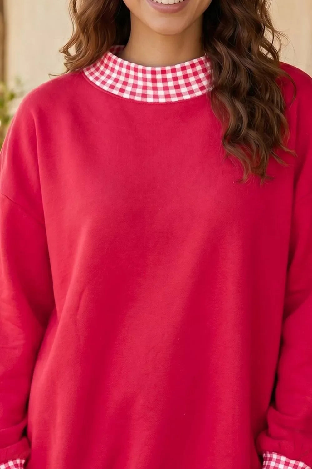 Colorblock Polka Dot Contrast Trim Oversized Sweatshirt