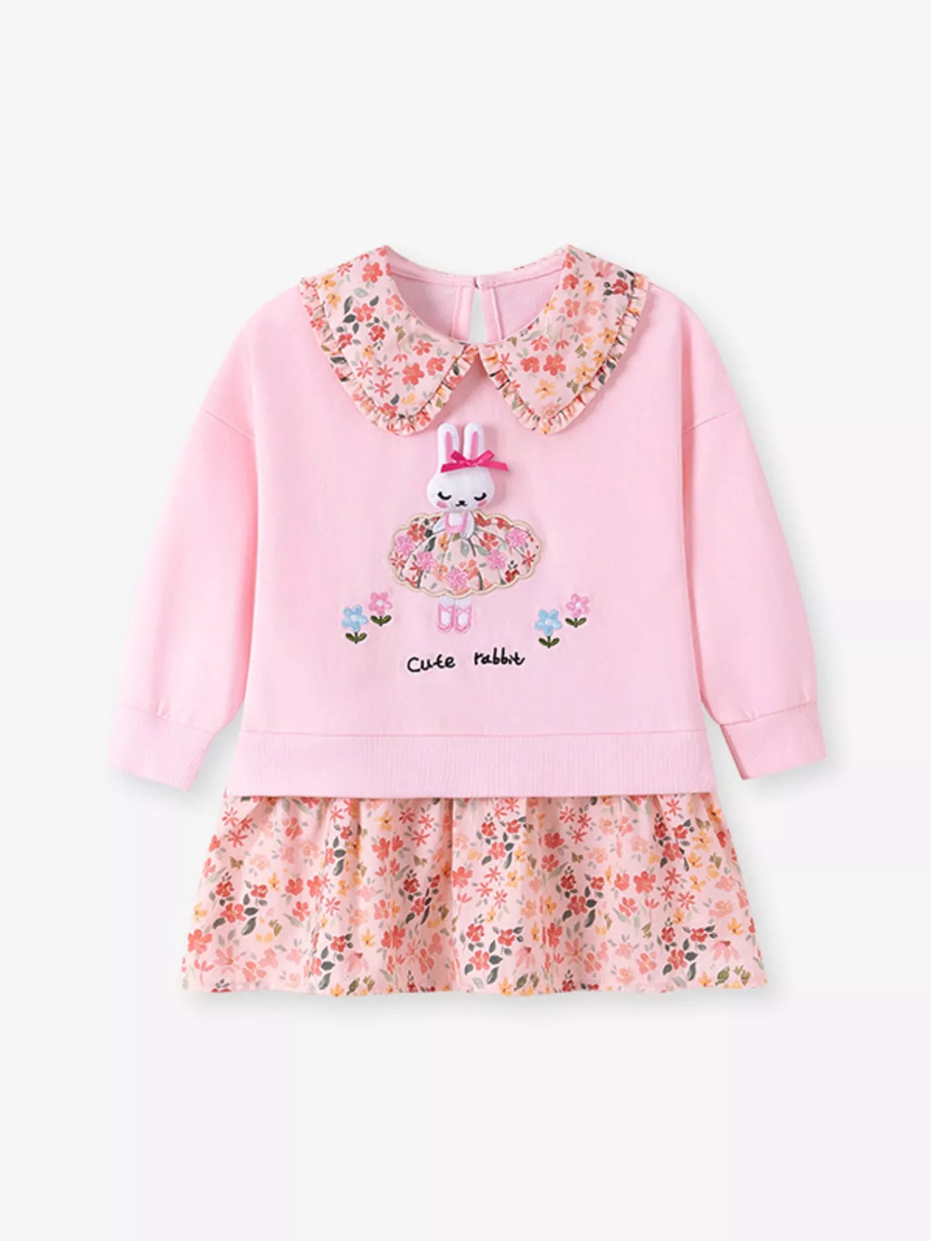 Children's Rabbit Floral Sweatshirt Dress