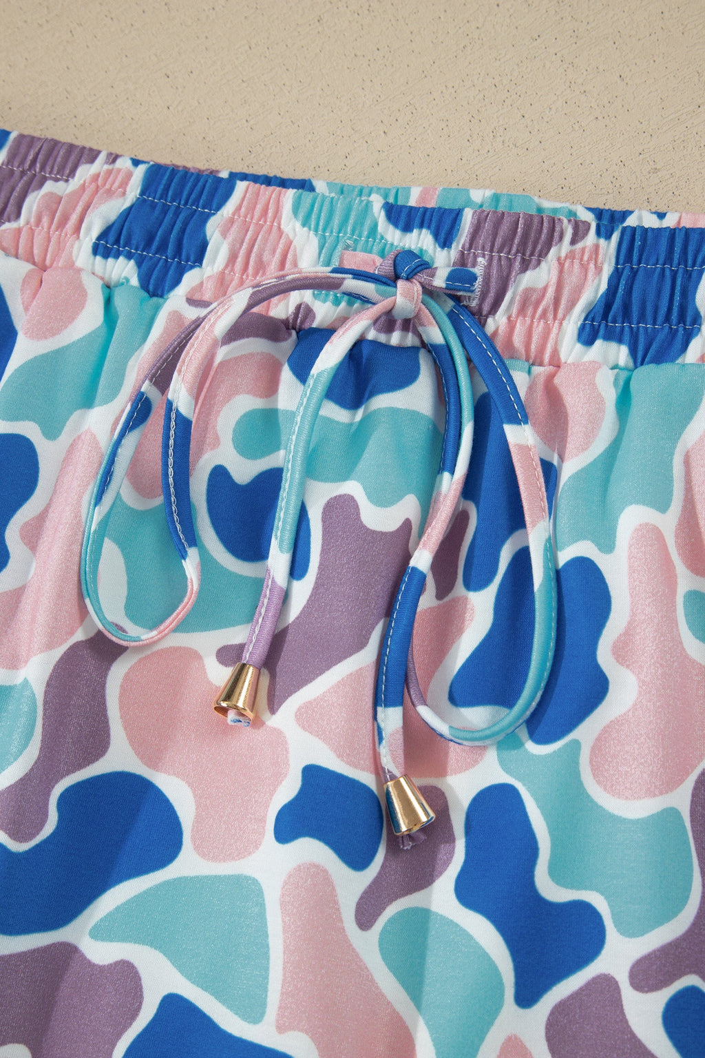 Sky Blue Abstract Camo Elastic Waist Drawstring Mini Skort