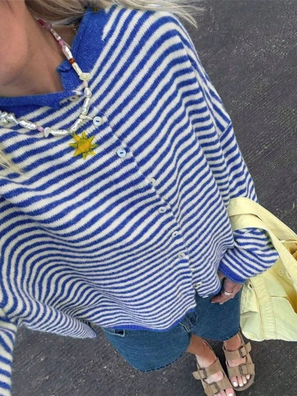 Striped Knit Button Up Cardigan