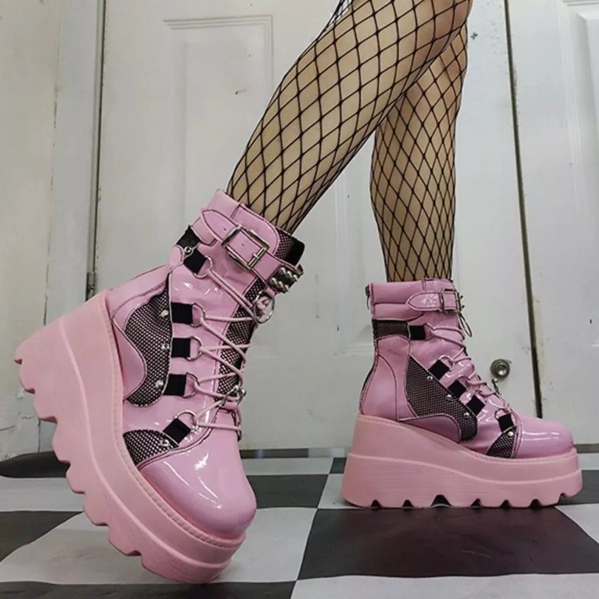 Lace Up Platform Wedge Boots