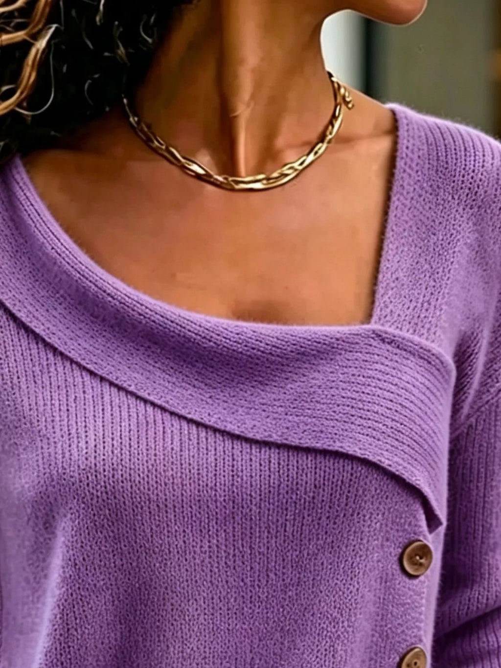 Full Size Asymmetrical Decor Button Sweater Plus Size